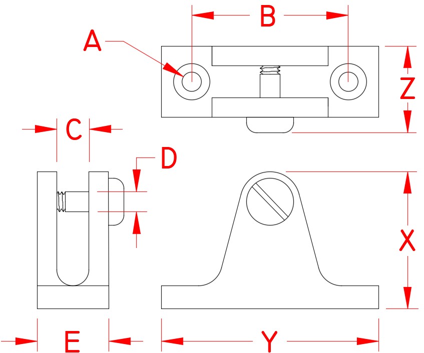 Stainless Steel Deck Hinges - 90 Degree and Concave, Railing and Bimini, S3682-2000, line Drawing